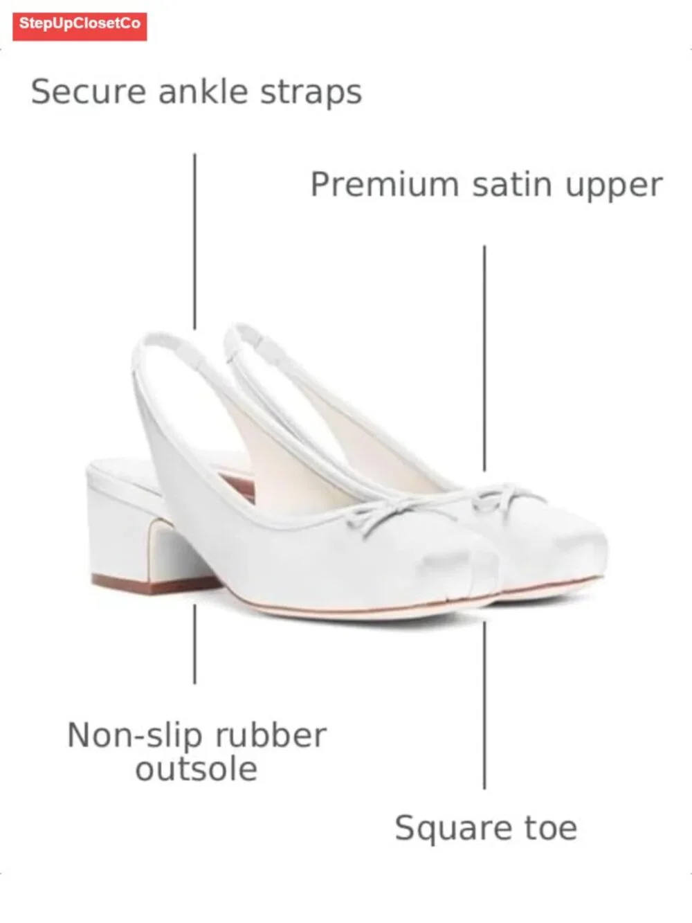 Ruched Satin Slingback Heels Bow Square Toe Low Chunky Block Heels Mary Jane